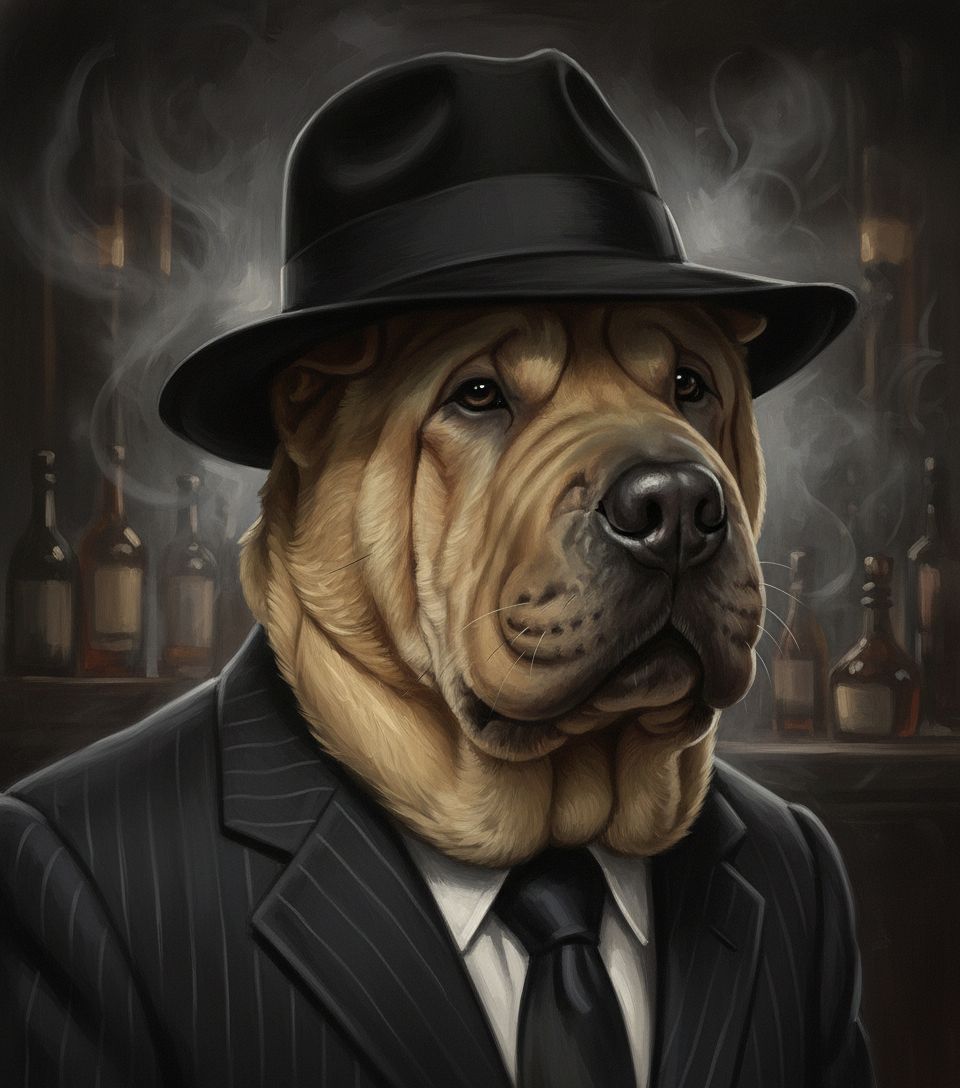 AI mafia boss pet portrait — pet in formal suit